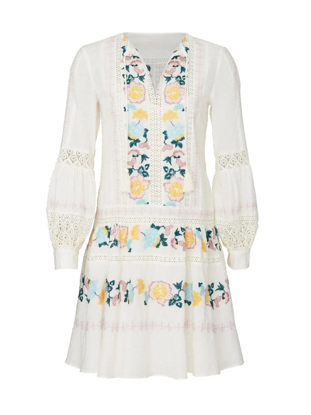 Tory Burch Embroidered White Floral Mini Dress L